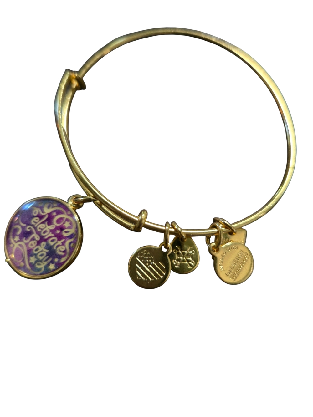 Alex And Ani Gold-Tone Celebration Charm Bangle Bracelet - Purple Accent